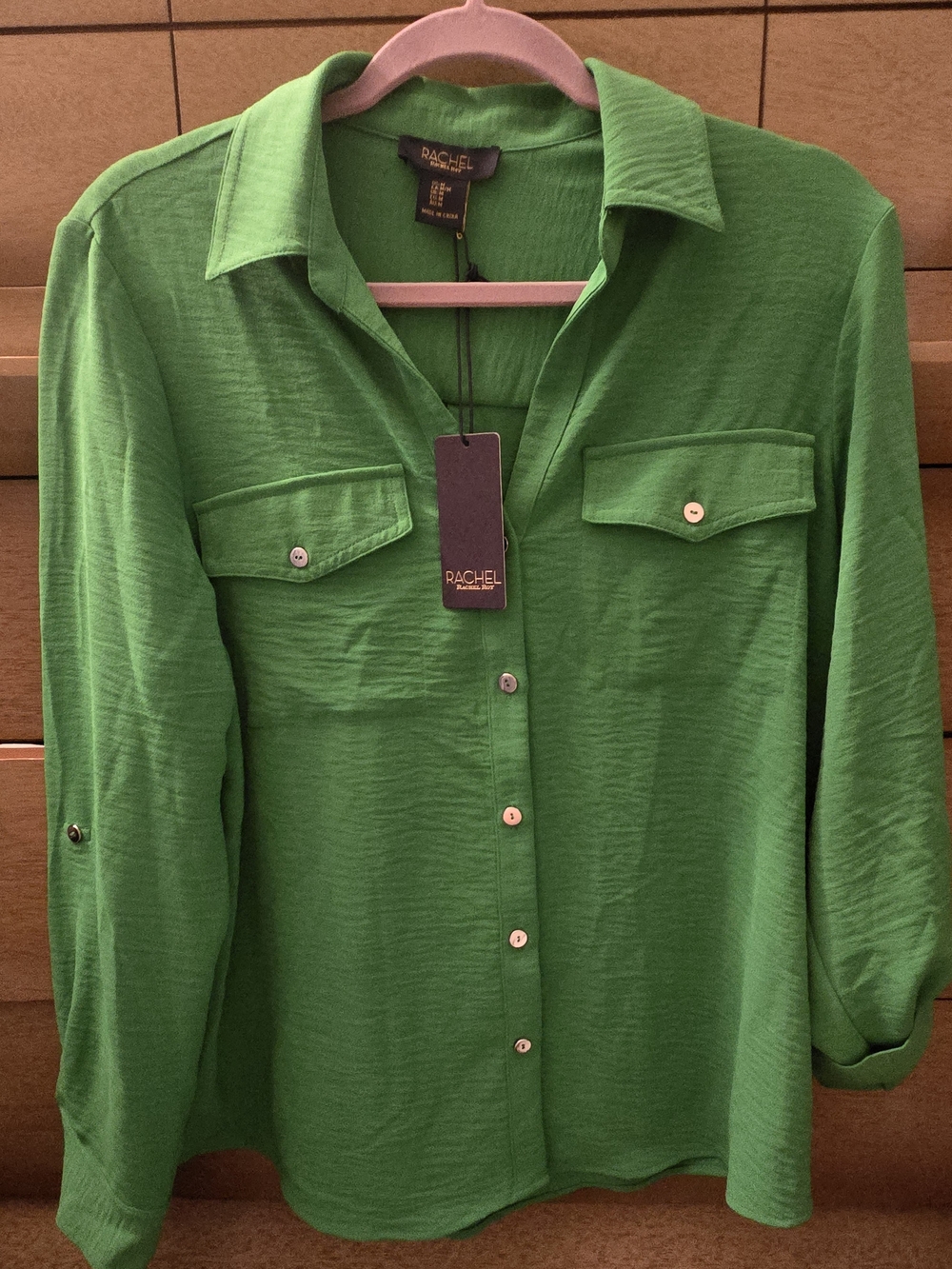 RACHEL Rachel Roy Green Button-Front Women's Blouse